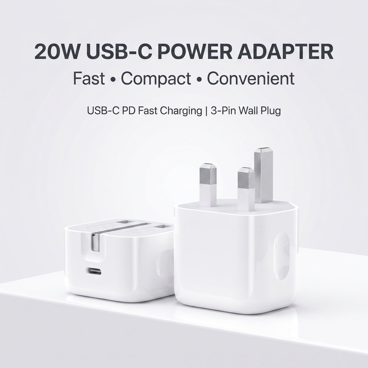 20W USB-C Power Adapter with 3-Pin Plug – Fast Charging Type-C PD Wall Charger