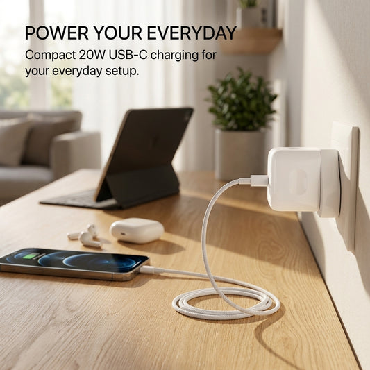 20W USB-C Power Adapter with 3-Pin Plug – Fast Charging Type-C PD Wall Charger
